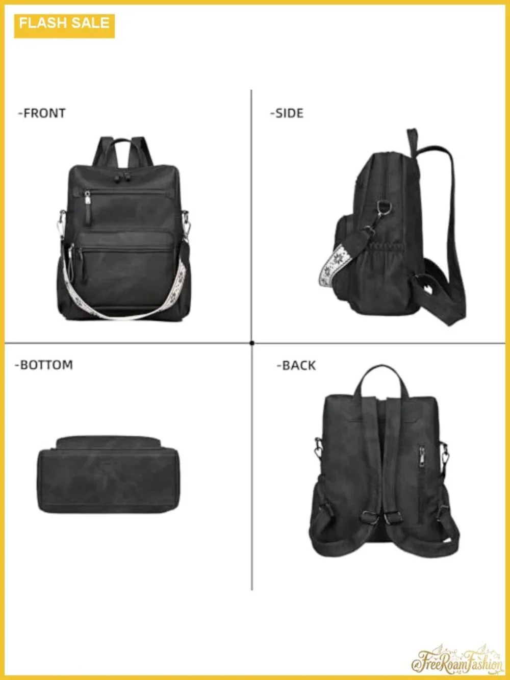 PU Leather Convertible Backpack Purse for Women, 3-Piece Set with Laptop